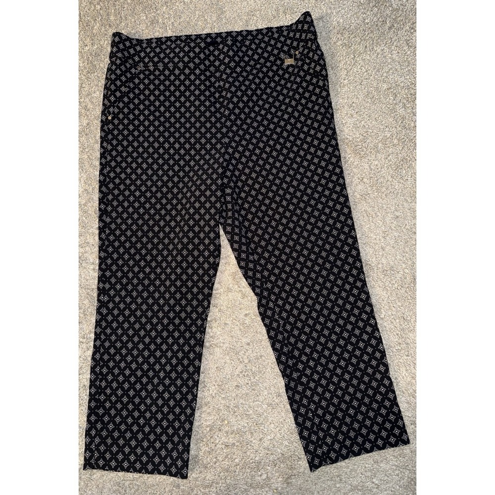 Rafaella Comfort Cropped Pants Capri Black with White Size 14 Stretch